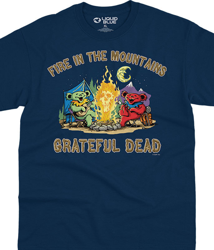 Grateful Dead Fire In The Mountain Navy T-Shirt Tee Liquid Blue