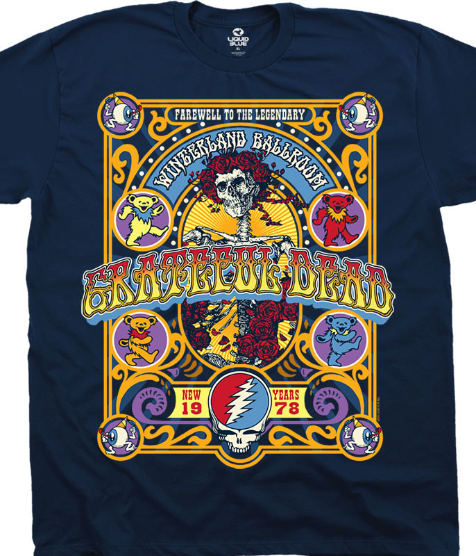 Grateful Dead Closing Of Winterland Navy T-Shirt Tee Liquid Blue