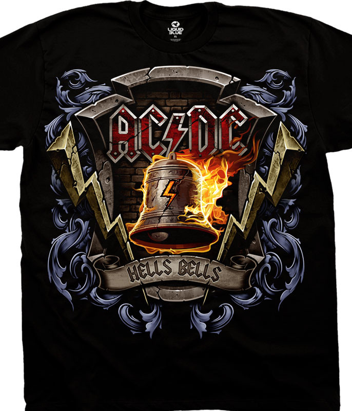 AC/DC Hells Bells Shield Black T-Shirt Tee Liquid Blue