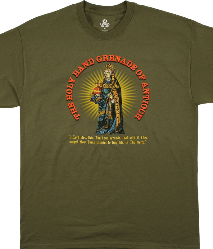 Monty Python Holy Hand Grenade Olive T-Shirt Tee Liquid Blue