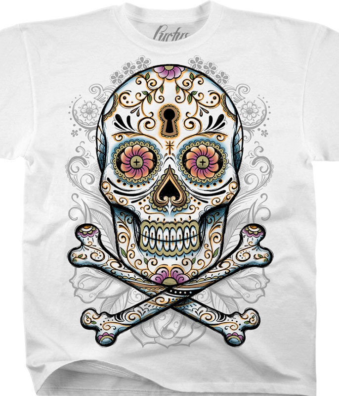 Luctus Floral Skull White T-Shirt Tee Liquid Blue