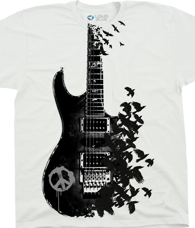 Musica Crow Guitar White T-Shirt Tee Liquid Blue