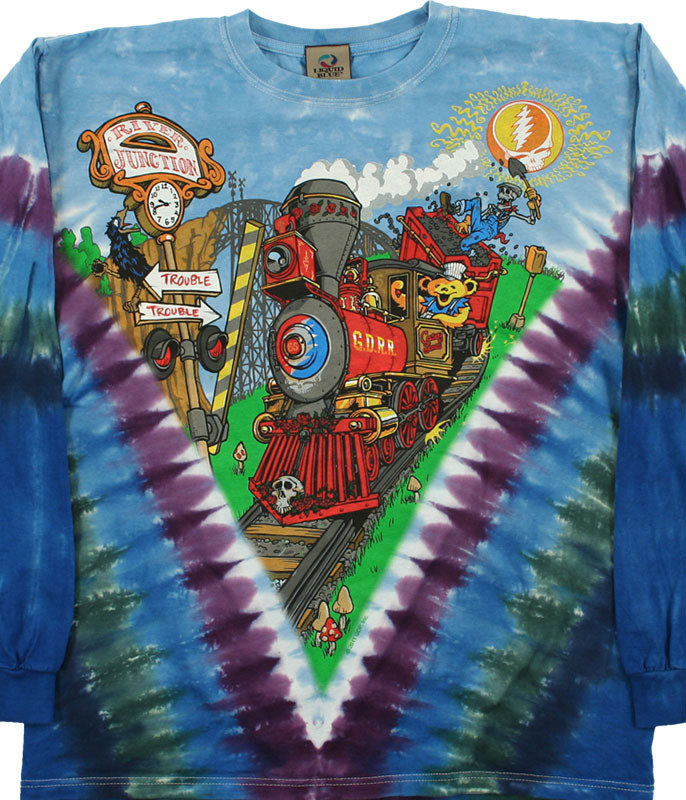 Grateful Dead Casey Jones Tie-Dye Long Sleeve T-Shirt Tee Liquid Blue