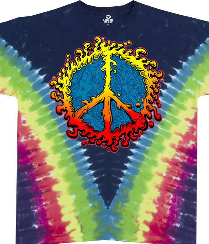 Americana Peace Amoeba Tie-Dye T-Shirt Tee Liquid Blue