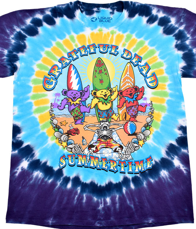 Grateful Dead Beach Bear Bingo Tie-Dye T-Shirt Tee Liquid Blue