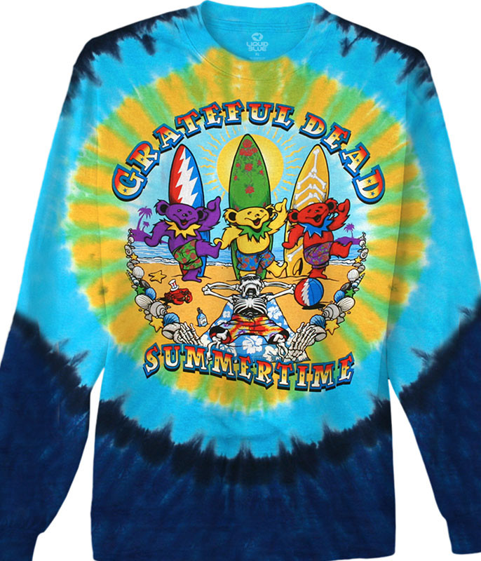 Grateful Dead Beach Bear Bingo Tie-Dye Long Sleeve T-Shirt Tee Liquid Blue