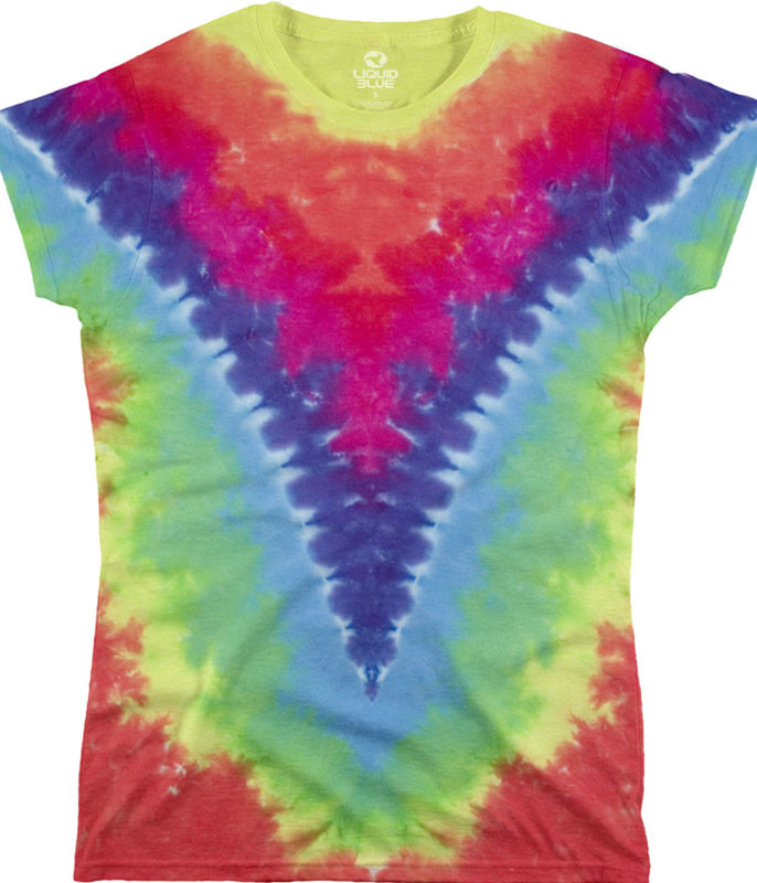 Unprinted Rainbow V Unprinted Juniors Long Length Tie Dye T-Shirt Tee Liquid Blue