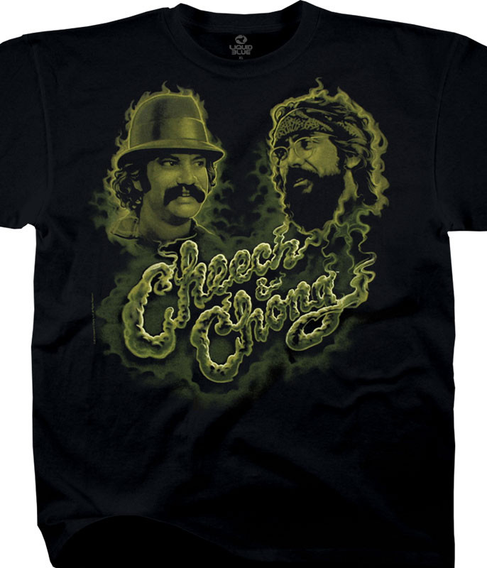 Cheech and Chong Green Smoke Black T-Shirt Tee Liquid Blue