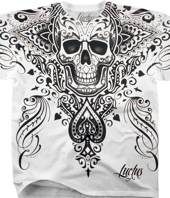 Luctus Spade Skull White Athletic T-Shirt Tee Liquid Blue