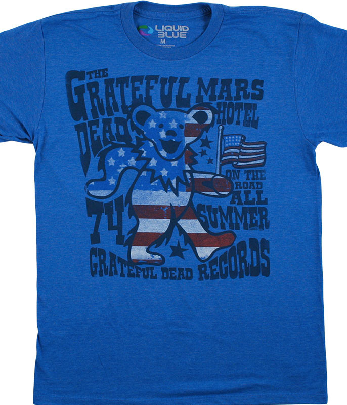 Grateful Dead Mars Hotel Blue Heather Poly-Cotton T-Shirt Tee Tee Liquid Blue