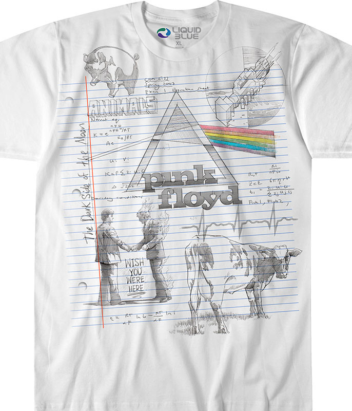 Pink Floyd Sketch White T-Shirt Tee Liquid Blue