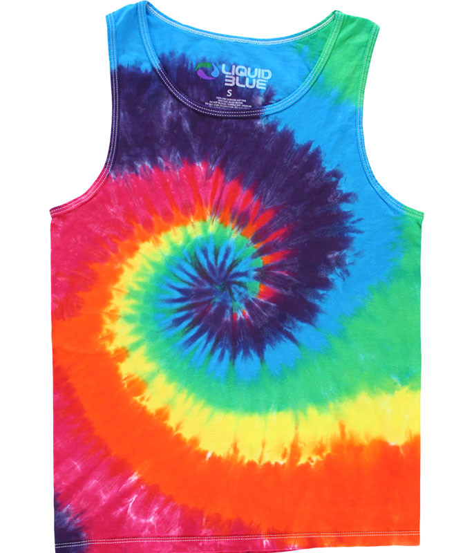 Rainbow Spiral Unprinted Tie-Dye Tank Top T-Shirt Tee Liquid Blue