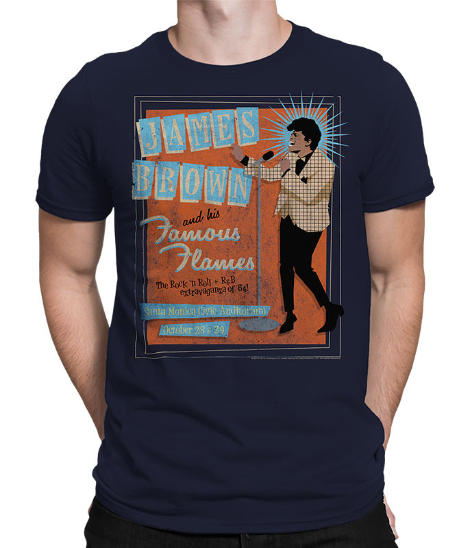 James Brown Famous Flames Navy Athletic T-Shirt Tee Liquid Blue