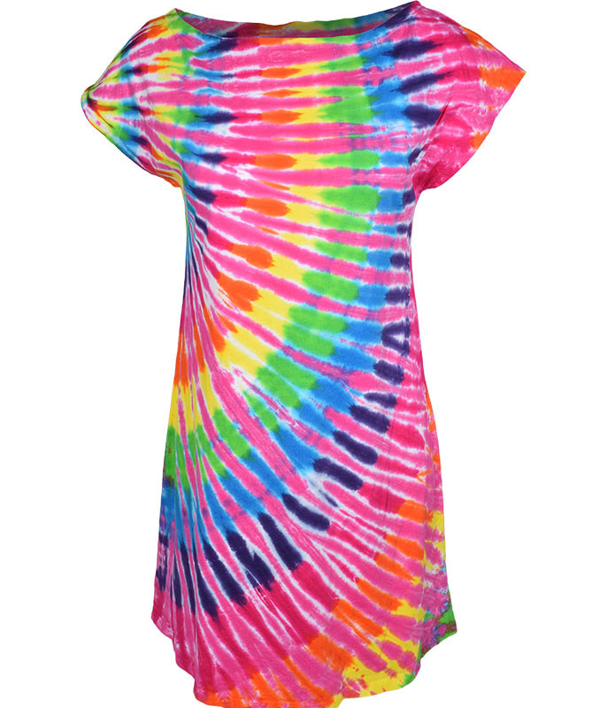 Unprinted Rainbow Pink Streak Unprinted Womens Tie-Dye Sundress Tee Liquid Blue