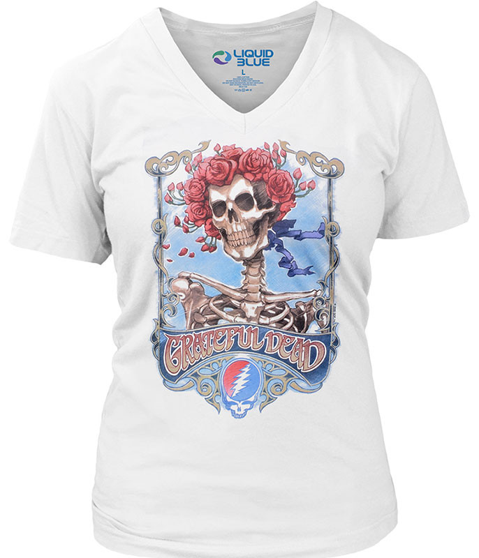 Grateful Dead  Bertha Live Womens White Long Length V-Neck T-Shirt