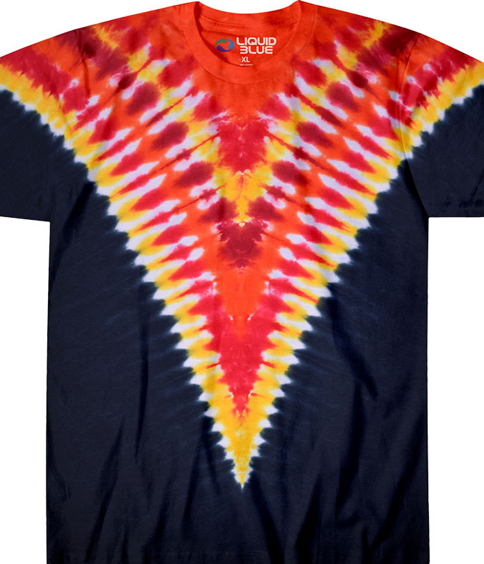 Fiery V Unprinted Tie-Dye T-Shirt Tee Liquid Blue