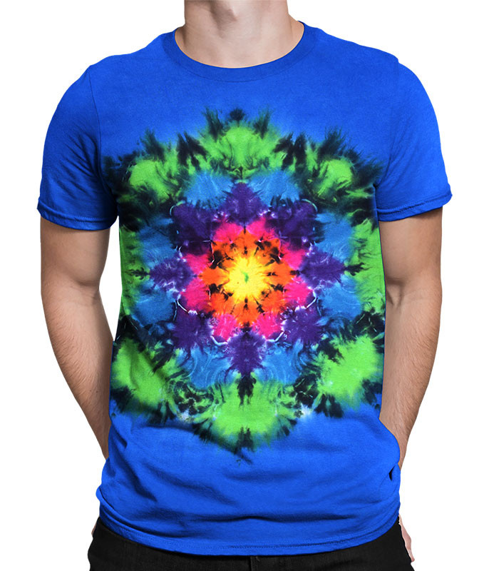 Rainbow Mandala Unprinted Tie-Dye T-Shirt Tee Liquid Blue