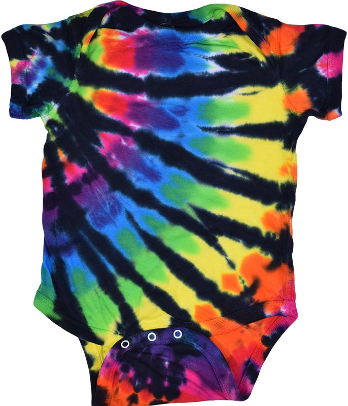 Unprinted Rainbow Black Streak Tie-Dye Onesie Liquid Blue