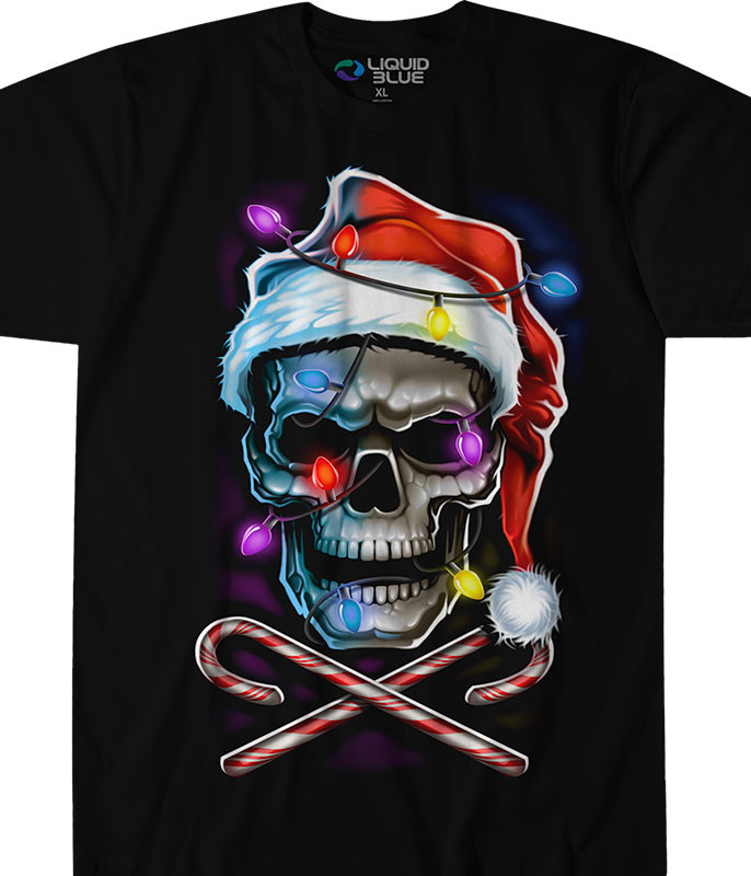 Fantasy Skull and Cross Canes Black T-Shirt Tee Liquid Blue