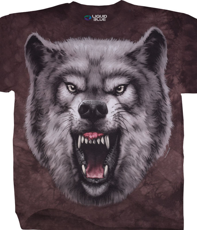 American Wildlife Roaring Wolf Tie-Dye T-Shirt Tee Liquid Blue