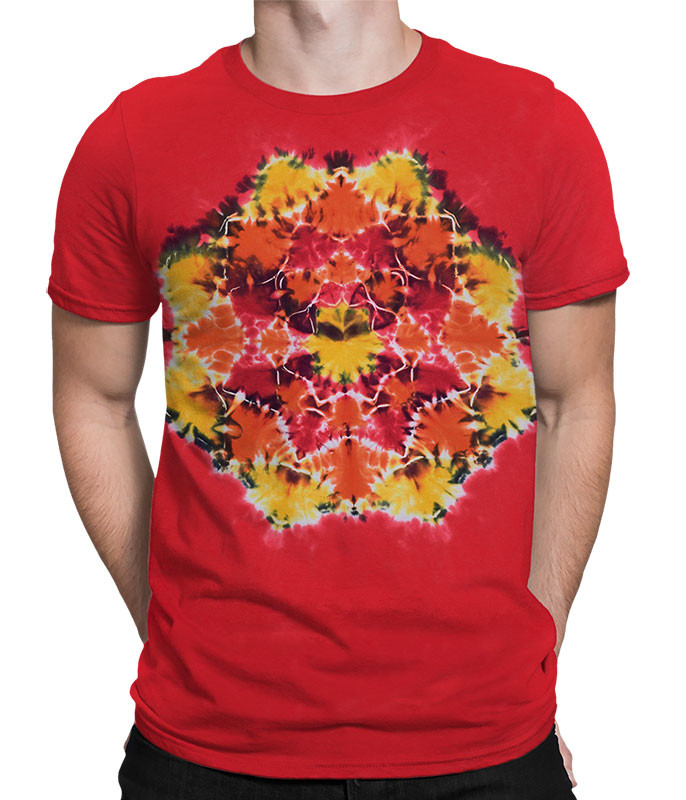 Red Mandala Unprinted Tie-Dye T-Shirt Tee Liquid Blue