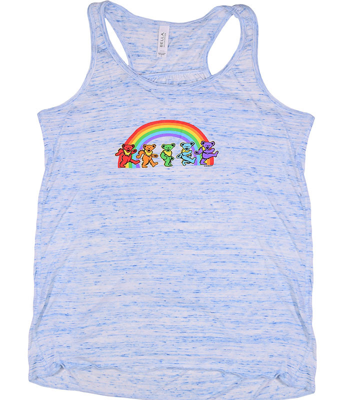 Grateful Dead GD Rainbow Bears Blue Heather Flowy Womens Racerback Tank Top T-Shirt Tee