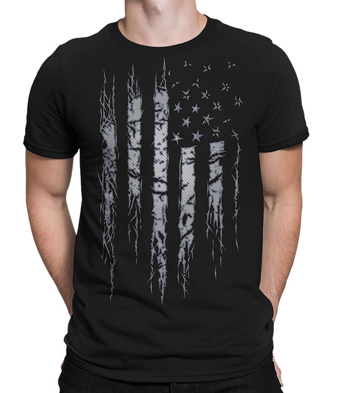 Americana Tattered and Torn Black T-Shirt Tee Liquid Blue