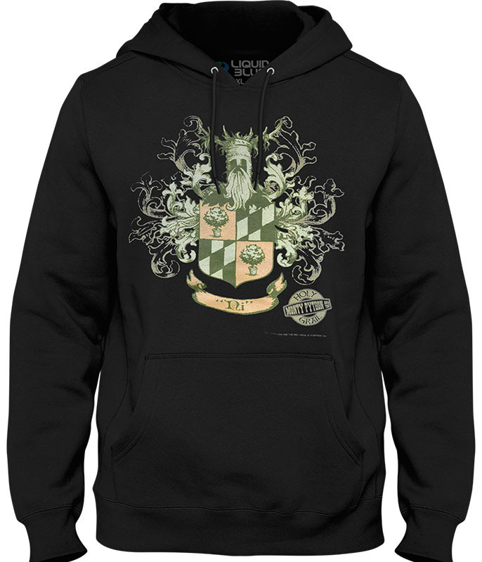 Monty Python Knights of Ni Crest Black Hoodie Liquid Blue