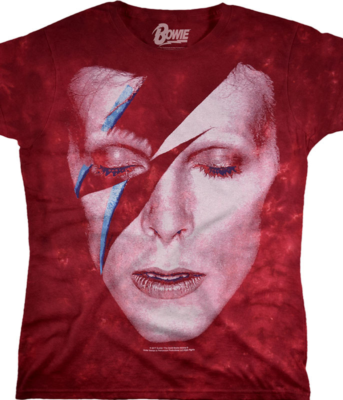 David Bowie Aladdin Sane Tie-Dye Womens Long Length T-Shirt Tee Liquid Blue