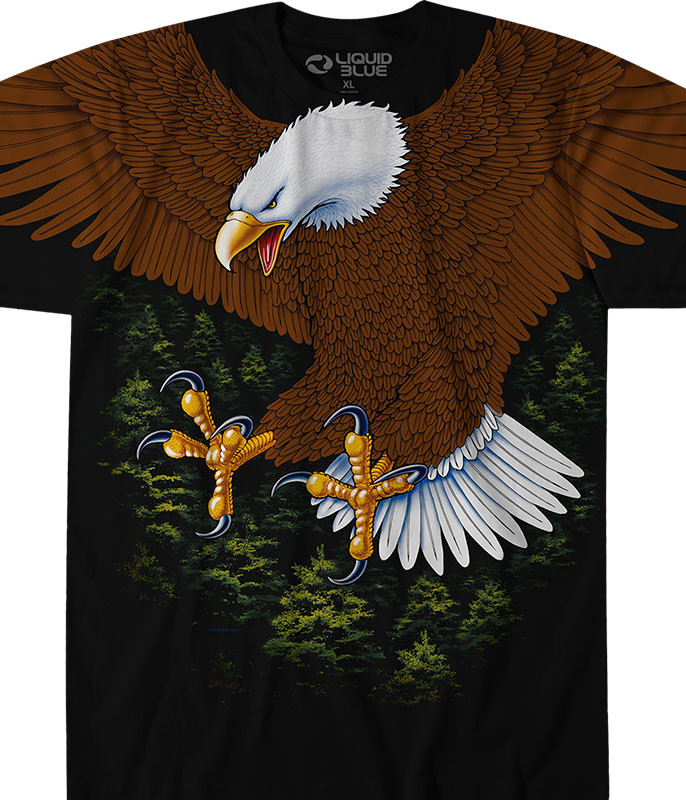 American Wildlife Vintage Eagle Black T-Shirt Tee Liquid Blue