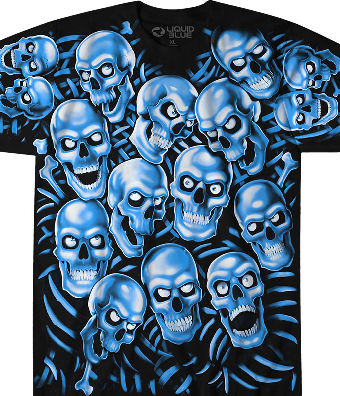 Skull Pile Blue Black T-Shirt Tee Liquid Blue Juicy J Travis Scott
