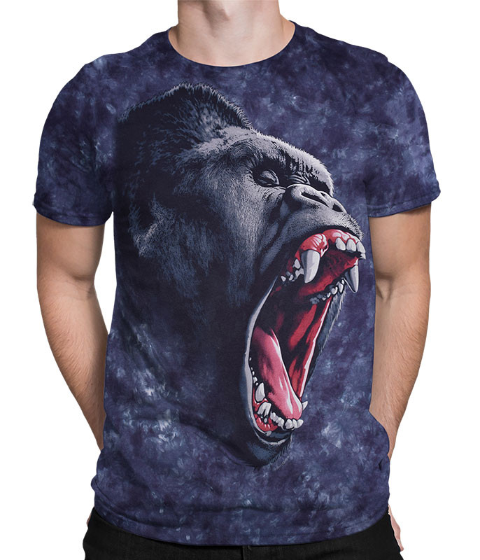 Exotic Wildlife Gorilla Power Tie-Dye T-Shirt Tee Liquid Blue