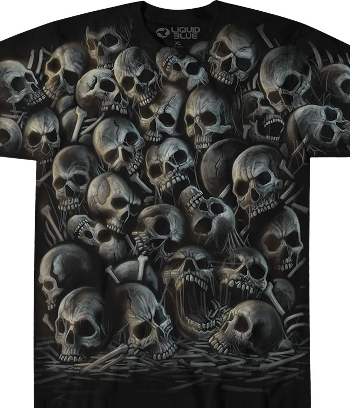 Skulls All Over Skulls Black T-Shirt Tee Liquid Blue