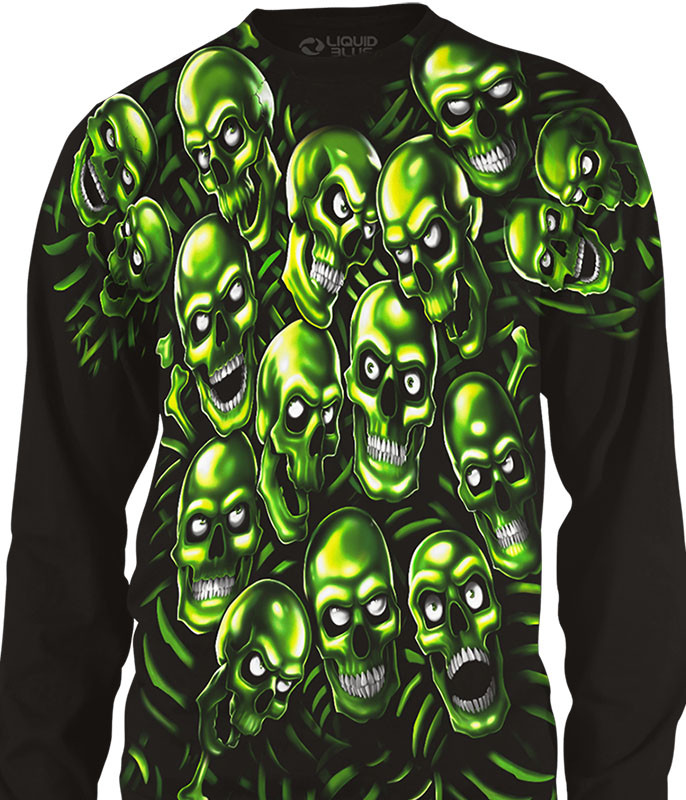 Juicy J Green Skull Supreme Skull Pile Black Long Sleeve T-Shirt
