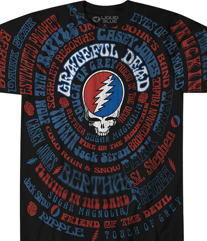 Grateful Dead GD Sketch White Athletic T-Shirt Tee Liquid Blue