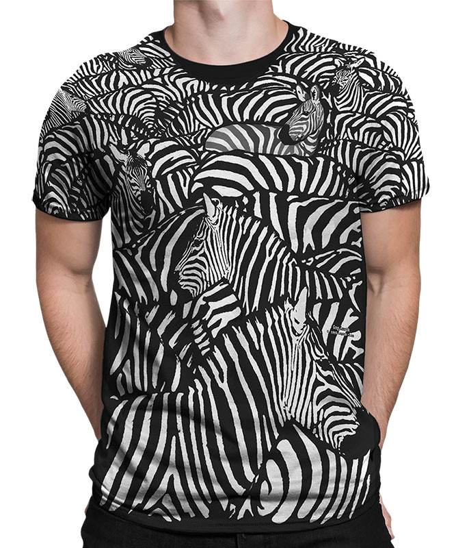 Exotic Wildlife White Zebra Black T-Shirt Tee Liquid Blue