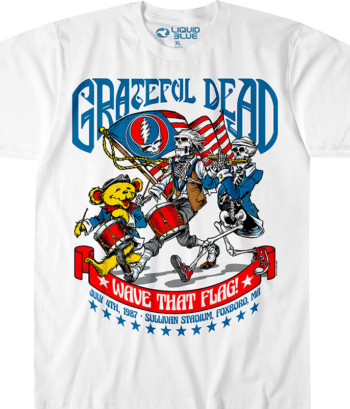 Grateful Dead GD Sketch White Athletic T-Shirt Tee Liquid Blue