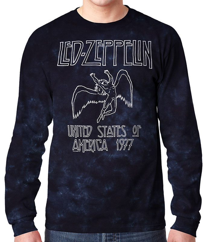 Led Zeppelin USA Tour 77 Tie-Dye Long Sleeve T-Shirt Tee Liquid Blue