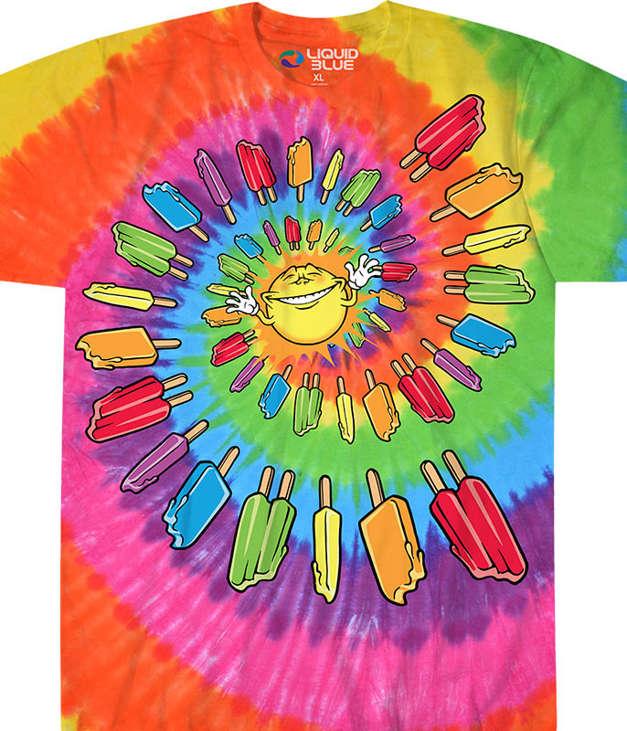 Food Popsicle Spiral Tie-Dye T-Shirt Tee Liquid Blue