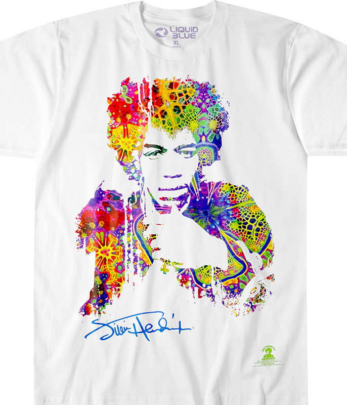 Jimi Hendrix Riding with the Wind Athletic White T-Shirt Tee Liquid Blue