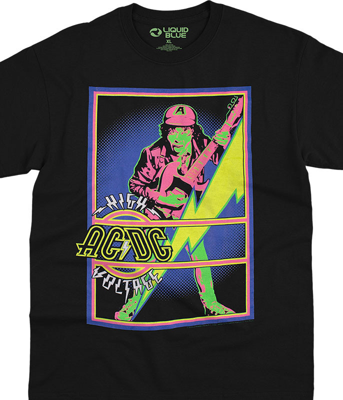 AC/DC High Voltage Blacklight Black T-Shirt Tee Liquid Blue