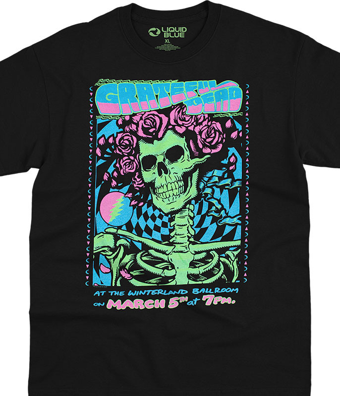 Grateful Dead Bertha Blacklight Black T-Shirt Tee Liquid Blue