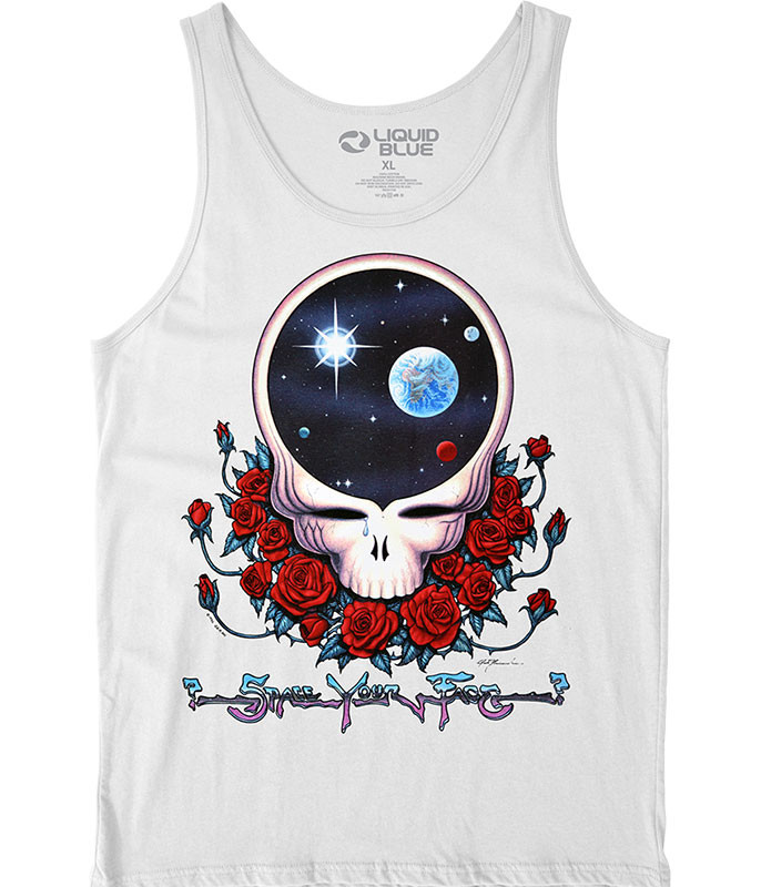 Grateful Dead Space Your Face White Tank Top T-Shirt Tee Liquid Blue