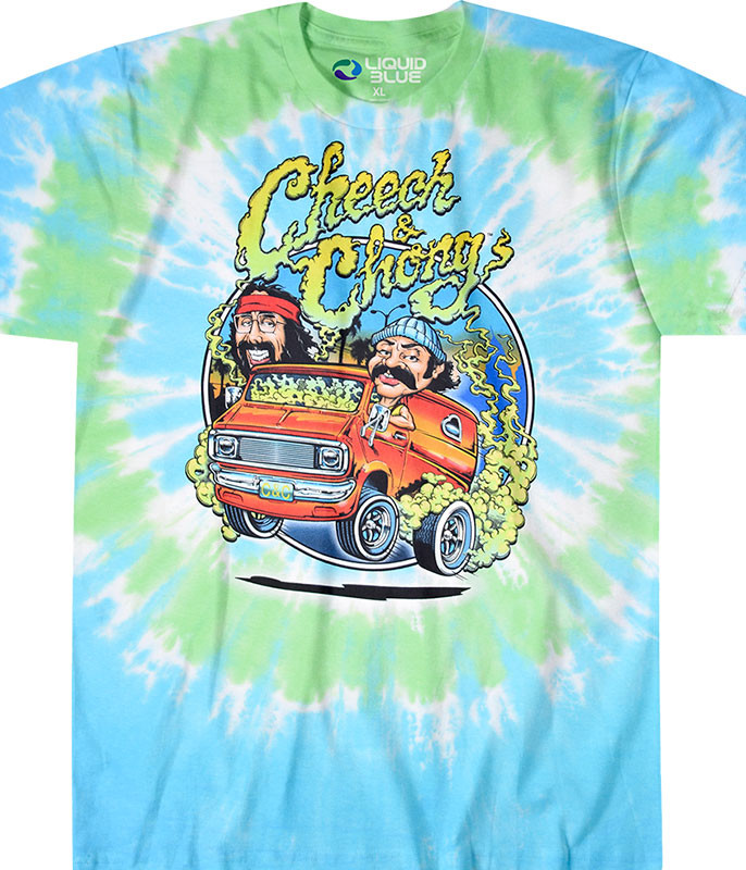 Cheech and Chong Smokin Ride Tie-Dye T-Shirt Tee Liquid Blue