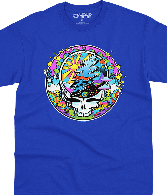 Grateful Dead Mod Max SYFace Blue T-Shirt Tee Liquid Blue