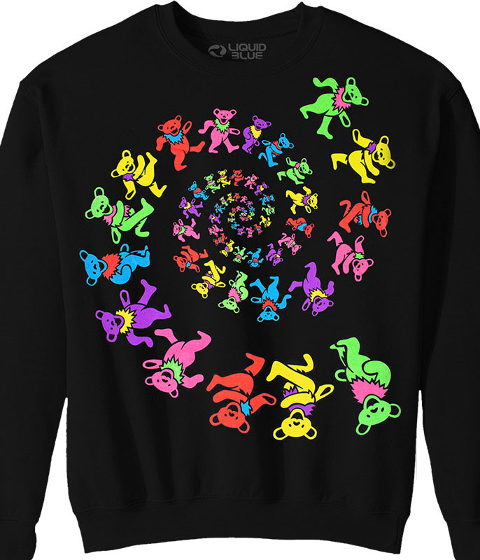 Grateful Dead Spiral Bears Blacklight Black Sweatshirt Tee