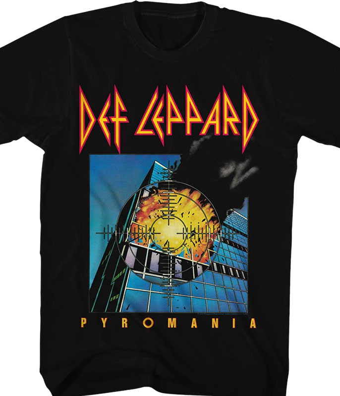 Def Leppard Pyromania Black T-Shirt Tee Liquid Blue