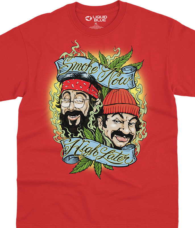 Cheech and Chong Smoke Now High Later Red T-Shirt Tee Liquid Blue