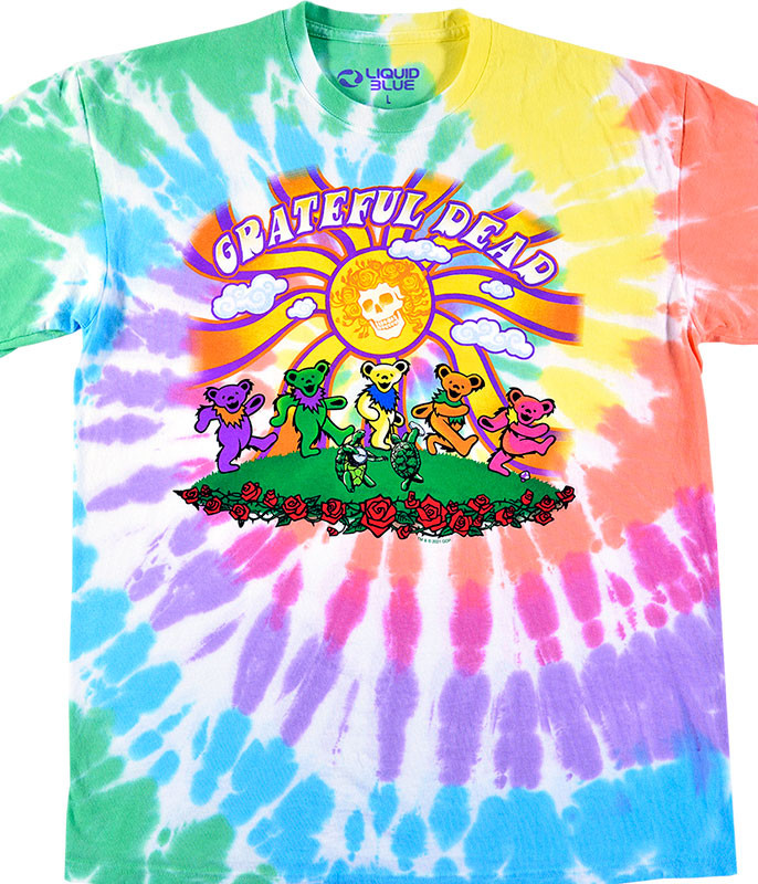 Grateful Dead Sunshine Bears Tie-Dye T-Shirt Tee Liquid Blue