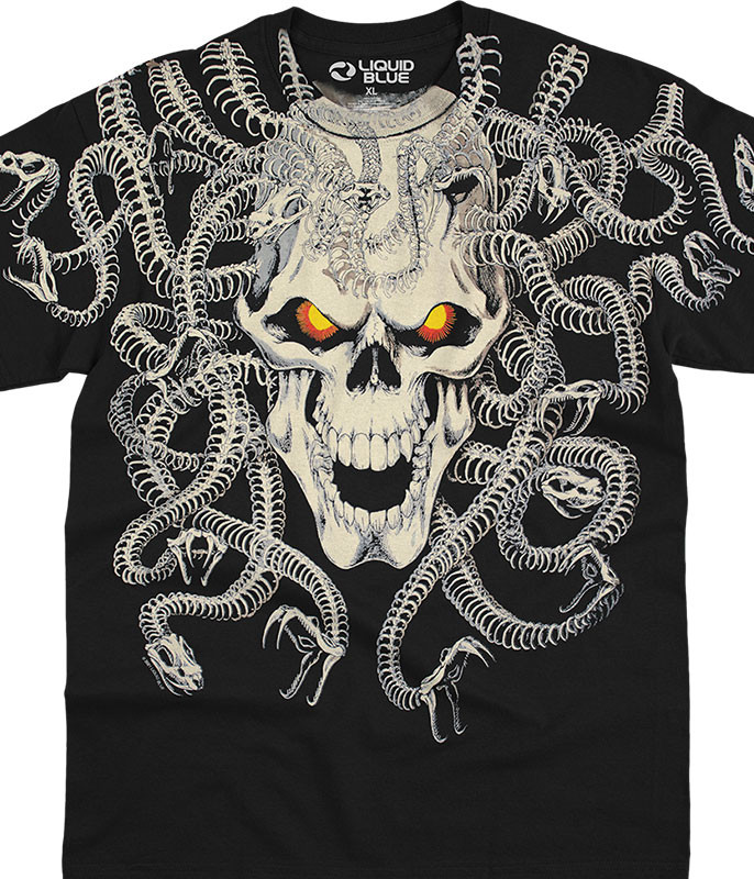 Skulls Medusa Black T-Shirt Tee Liquid Blue